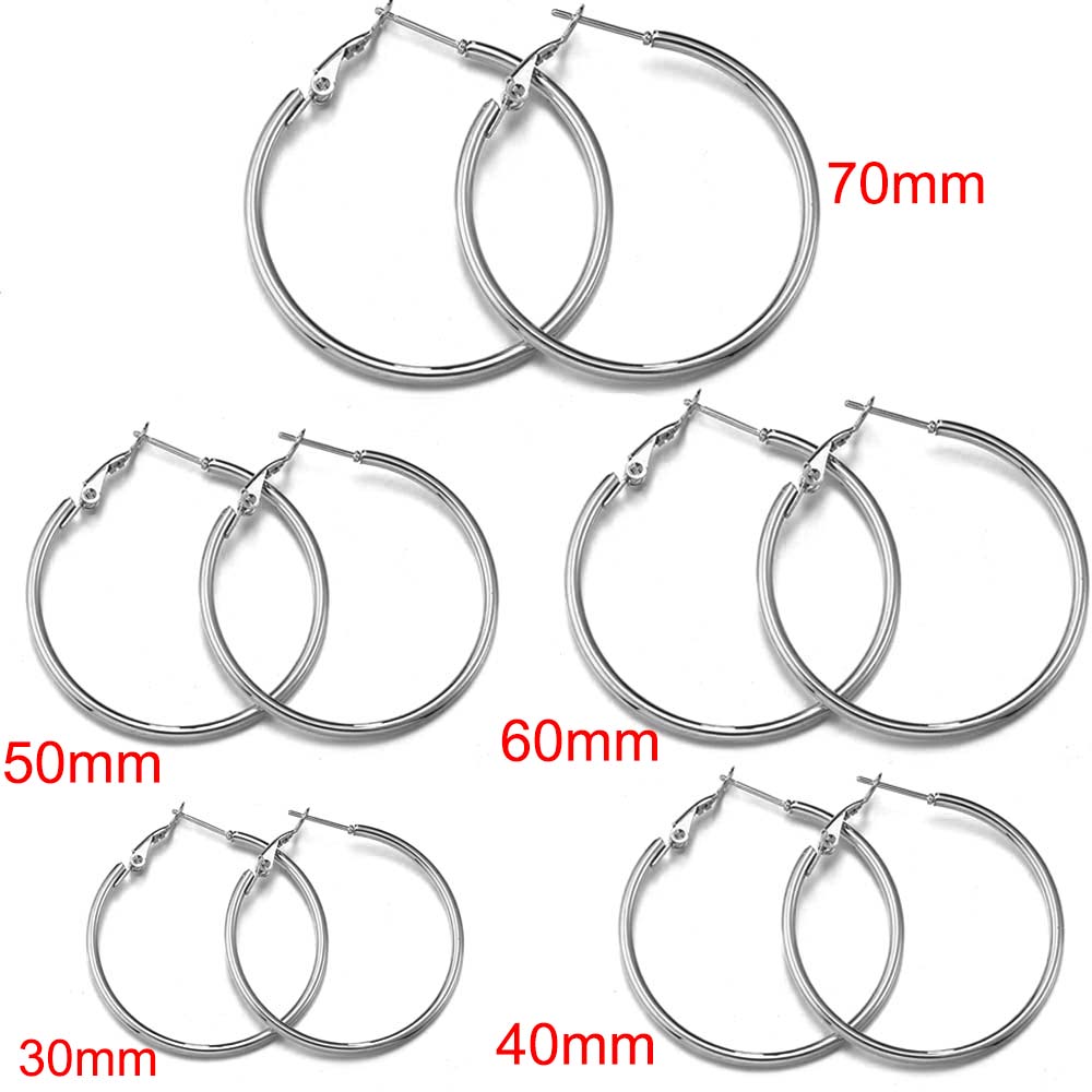 3pairs 1pair Stainless Steel Round Big Circle Hoop Earring Bases Hoops Dia. 3cm to 7cm Earring Women Jewelry Making DIY Material