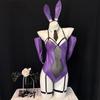 Cute Sexy Anime Bunny Girl Costumes Women Leather Mesh Purple Bodysuit School Girl Underwear Nightdress Outfit Halloween Clothes