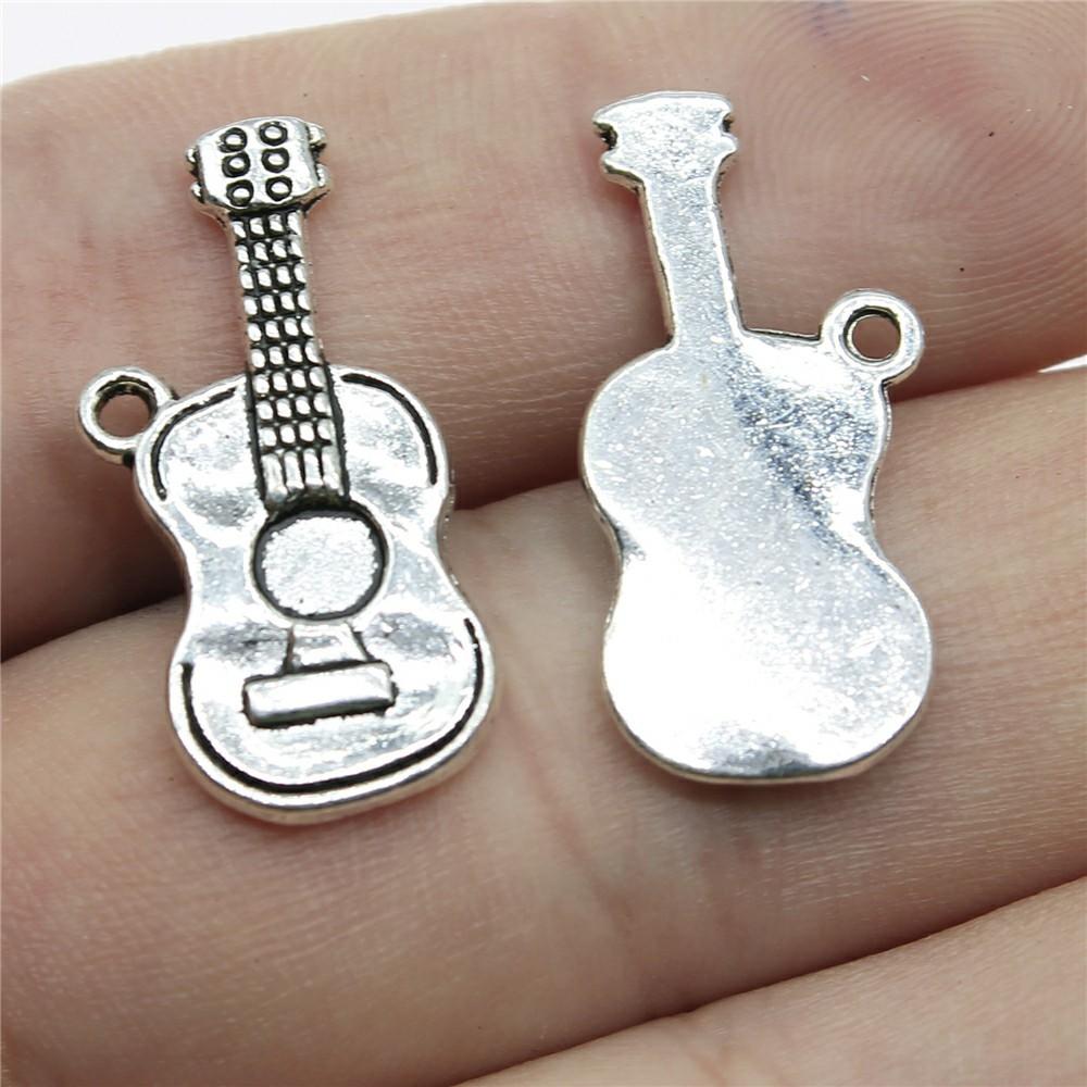 10pcs Musical Instrument Charms Antique Silver Color Guitar Microphone Violin French Horn Charms For Jewelry Making