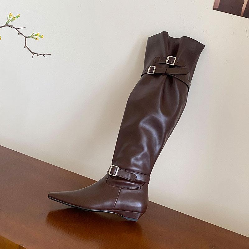 Fashion Fashion Pointed Toe Women Knee High Boots Female Buckle Shoes Party Modern Ladies Long Boots With Height Increasing Shoes