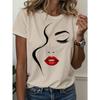 Women's T-Shirt Abstract Face Line Art Graphic Print Tops Casual O-Neck Short Sleeve Tee Summer Outdoor Fashion Female Clothing