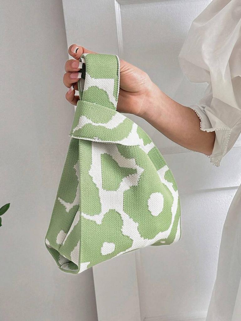 Strikket garnbøtteveske, multifunksjonell håndleddsveske, vevd veske, håndholdt tilfeldig veske med tegneserie. zwq