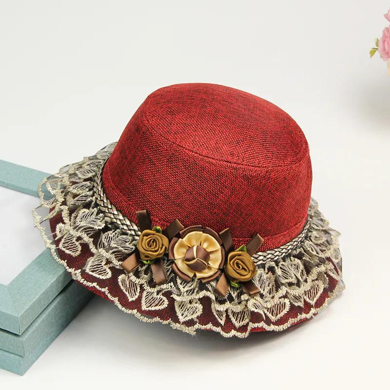 WTEMPO Party Dacing Hats Retro Elegant Summer Beach Flowers Lace Pacthwork Hats Breathable Wide Brim Foldable Large Sun Hats