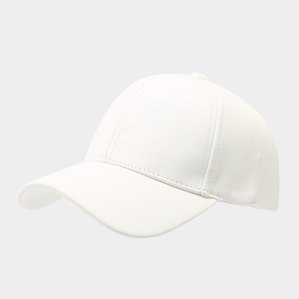 Artistic Pu Leather Round Top Baseball Cap With Curved Brim For Mens Fall Season Wear White