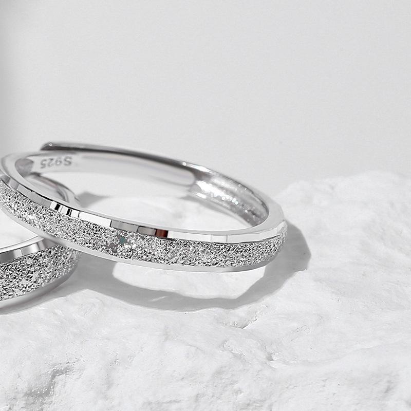 Starry Sky S925 Sterling Silver Frosted Couple Rings - Openable Simple Light Luxury Starry Band Rings Adjustable