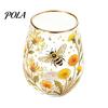 Non-slip Curved Glass Cup, Egg Shape Clear Lead-Free Crystal Enamel Painted Golden Rim Elegant Gilded Vintage Drinking Tumbler, Large Capacity