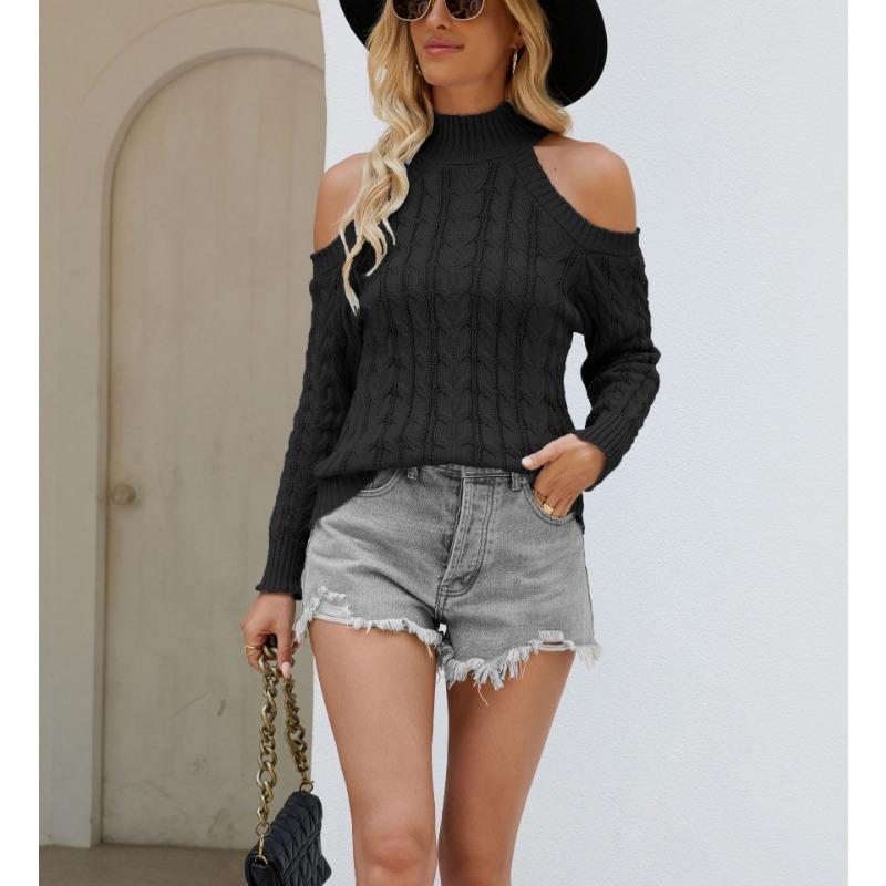 

INDFS Женская мода Повседневный Осень Зима Однотонный Принт Длинный Рукав Полуводолазка Свитера XL чёрный