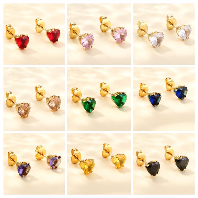Elegant Stainless Steel Heart Zircon Stud Earrings, Light Luxury & Versatile Design.