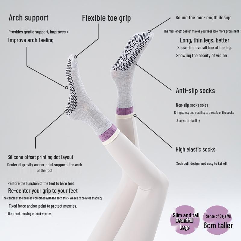

Женские длинные хлопковые нескользящие носки для пилатеса и йоги - Высококачественные спортивные фитнес-носки One Size