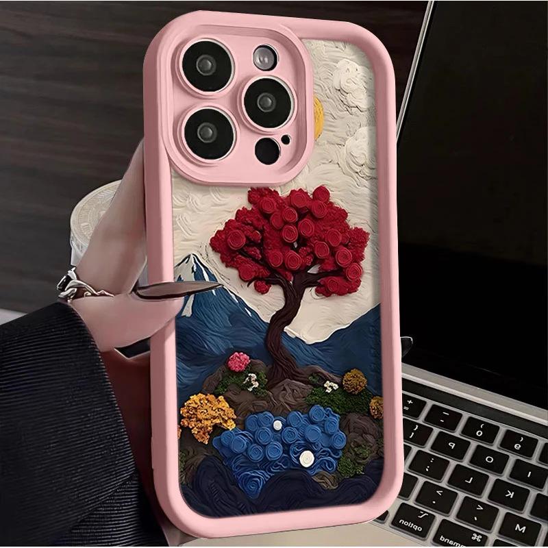 Oil Painting Mountains and Rivers Flowers iPhone17Promax Mobile Phone Case Ladder for Apple 16promax All-inclusive Tianyan