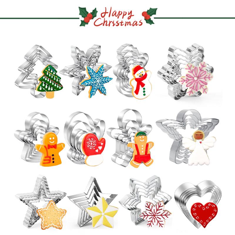 Stainless Steel Christmas Cookie Molds Snowflake Christmas Tree Gingerbread Man Cookie Molds DIY Baking Cookie Molds