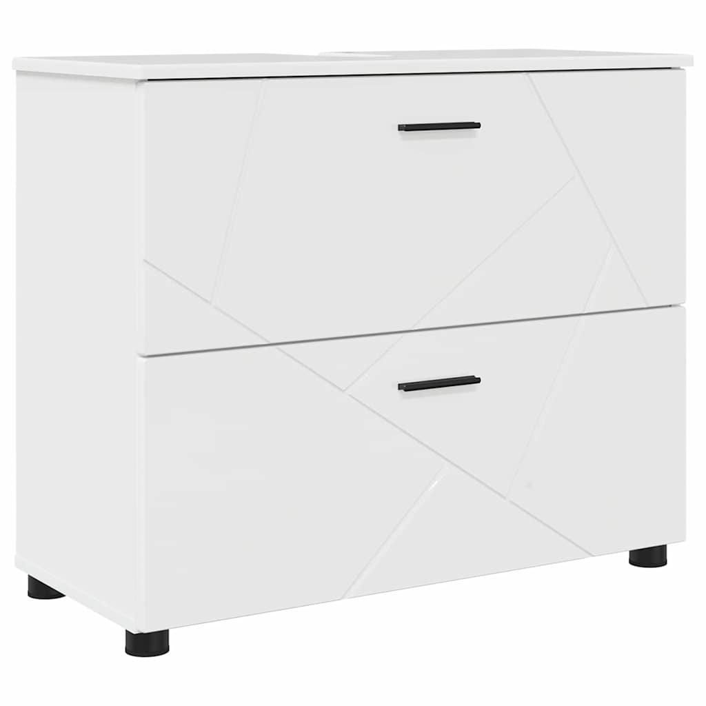 Bathroom Furniture Set 4 Pcs High Gloss White Plywood and Metal