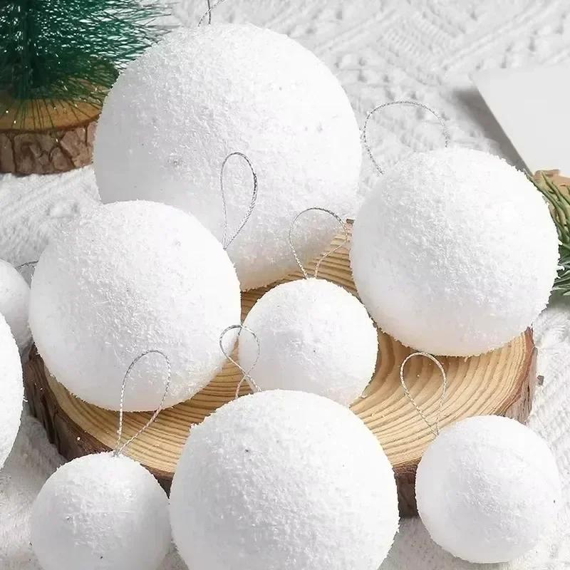 4/6/8cm White Foam Christmas Ball Snowballs for Xmas Tree Hanging Pendant Christmas Balls Ornaments New Year Party Home Decor