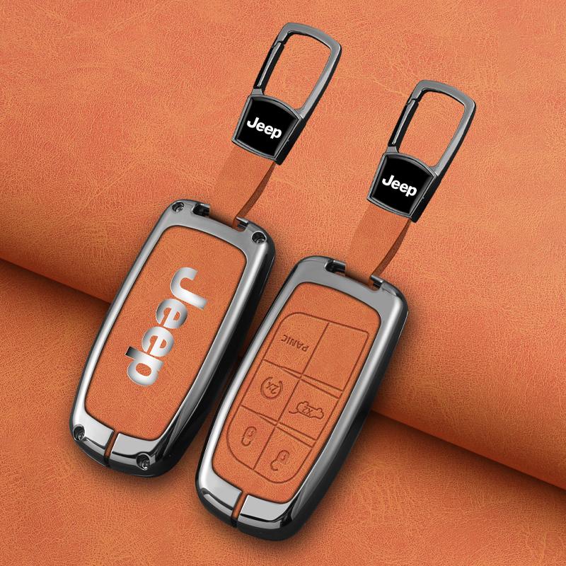 New Zinc Alloy Leather Car Key Case Cover For Jeep Grand Cherokee Compass Dodge Charger Chrysler 200 300 300C Auto Accessories AMN1