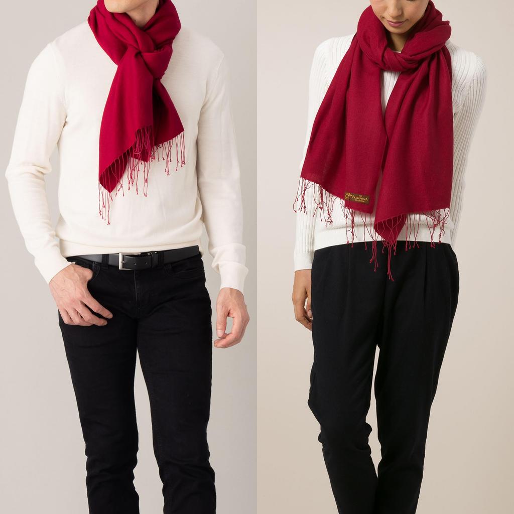 Cashmere and Silk Stole for 60th Gift Wine 45x180cm [Pashmina Collection] Birthdays, Boxed, Red,