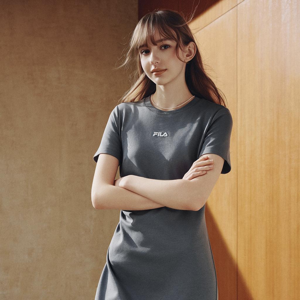 FILA Original Split Goddess Skirt III Fashion Simple Classic Retro Elegant Relaxed Casual Versatile Comfortable Short Sleeve Dress F51W629304FGY