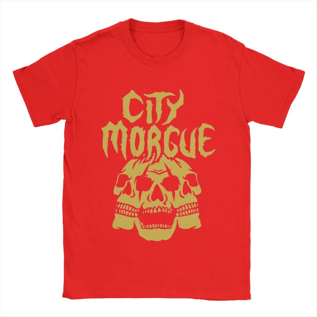 Three Head Skull City Morgue T Shirts Men's Cotton Awesome T-Shirt Crewneck Tees Short Sleeve Clothing Summer