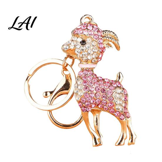 Metal Bag Charm Bling Rhinestone Lamb Keychain for Backpack Goat Car Key Zinc Alloy Holder Ring Sheep Pendant Backpacks and Handbags Animal Backpack