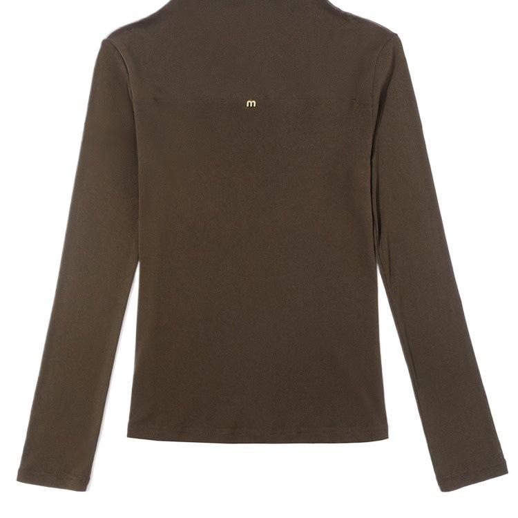 Nuevo Estilo de Invierno Versátil Camiseta de Cuello Alto Medio Slim Manga Larga Malla Camiseta Base Top para Mujer