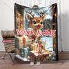 Custom Name Christmas Blanket,Cute Rudolph Reindeer At Window Painting Blanket,Winter Snow Scene Sofa Blanket,Custom Xmas Gift