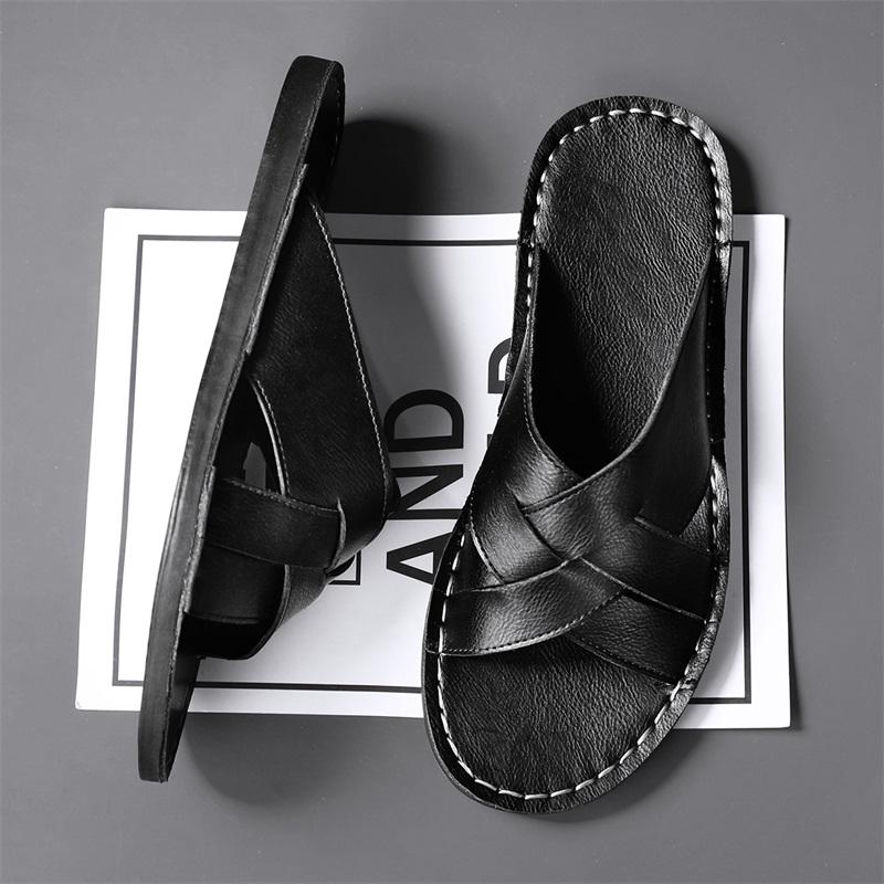 Fashion Simple Men's Sandals Solid Color Leather Men's Summer Shoes Casual Comfortable Open Toe Sandals Soft Beach Shoes Men's Sandal