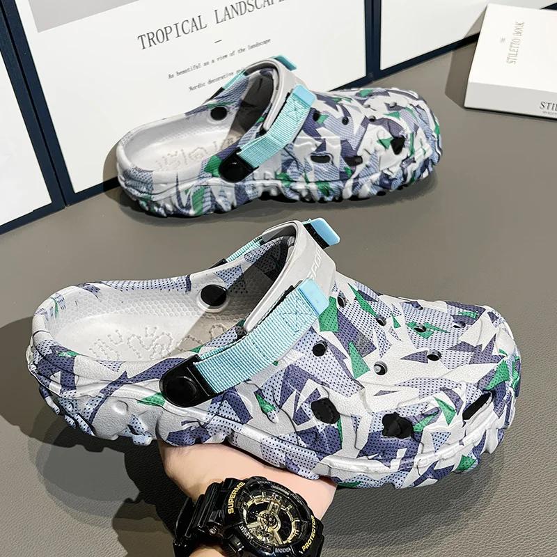 

Летние тапочки для мужчин, уличные садовые клоги, повседневная обувь для пары, роскошные сандалии, удобные домашние мягкие тапочки 40-47 40