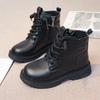 Children's Martin Boots Girls' Black Leather Boots 2025 New Girls' Single Boots Boys' Short Boots Autumn and Winter Velvet Cotton Boots Tide
