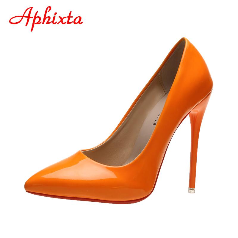 Fashion Aphixta 2025 Spring Super High 12cm Stiletto Heels Pumps Women Shoes Pointed Toe Florescence Patent Leather Office Thin Heel
