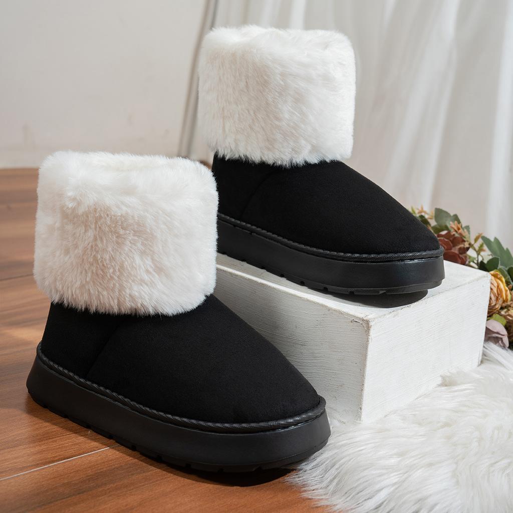 Warm Furry Women Winter Boots Non Slip Thick Bottom Daily Wear Round Toe Street Outdoor Light Weight Short Plush Cotton Shoes