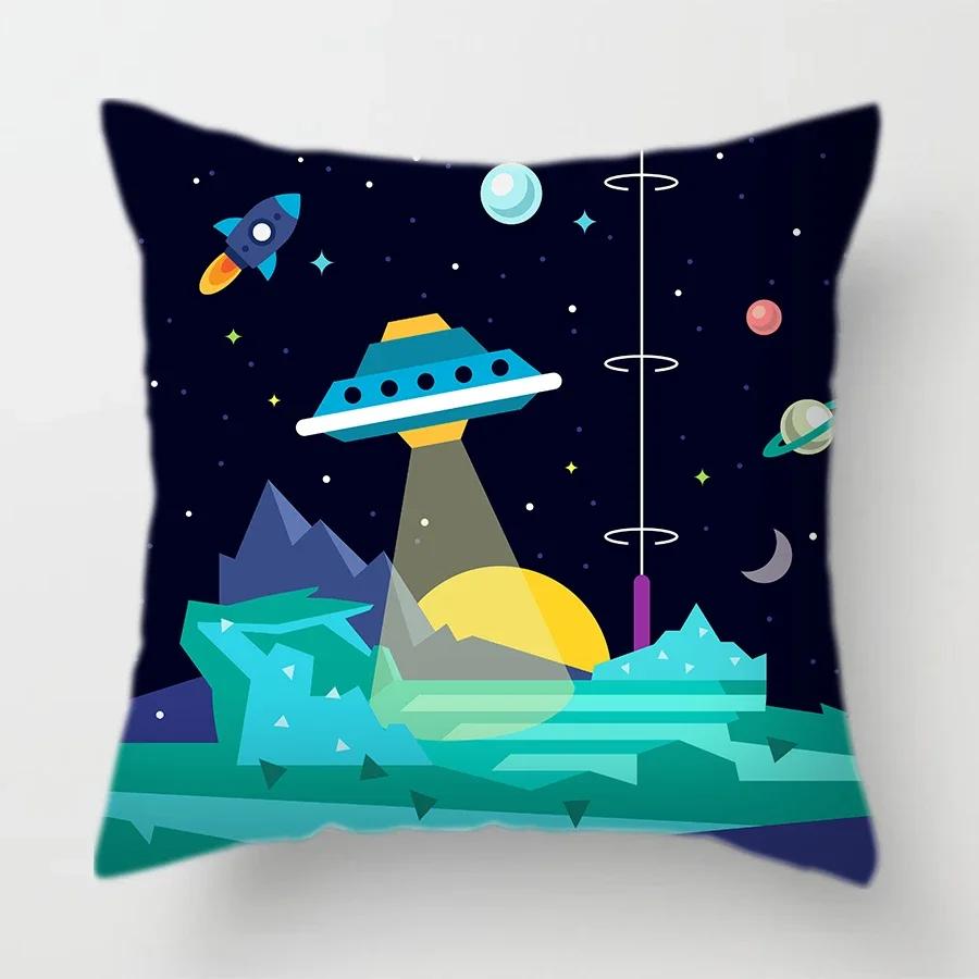 45X45Cm Universe Theme Cushion Cover Space Dream Astronaut Planet Decorative Pillows Case For Sofa Home Kids Room Pillowcase