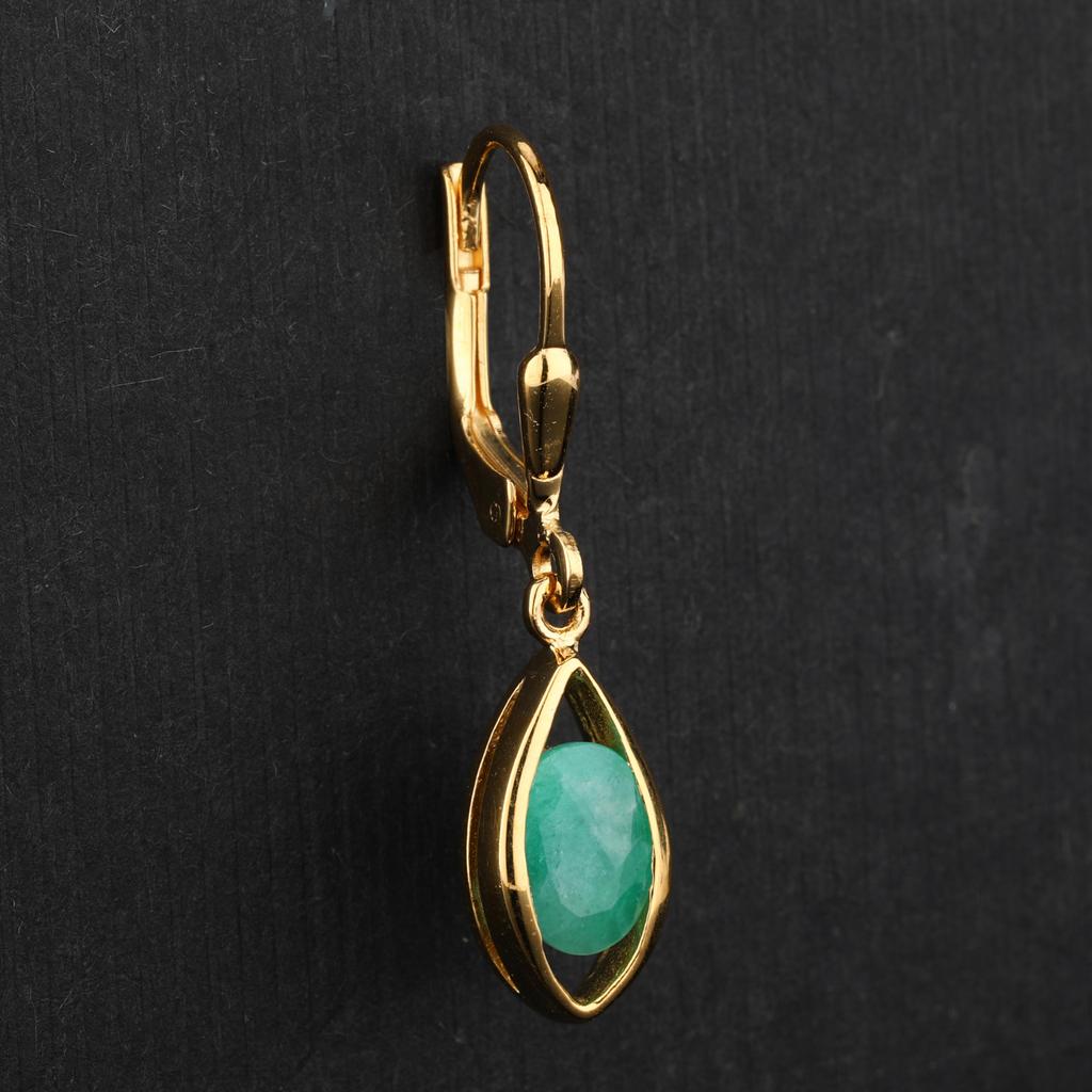 925 Sterling Silver Yellow Gold Plated Earrings Sakota Emerald Oval 7x5mm Elegant Women Jewelry