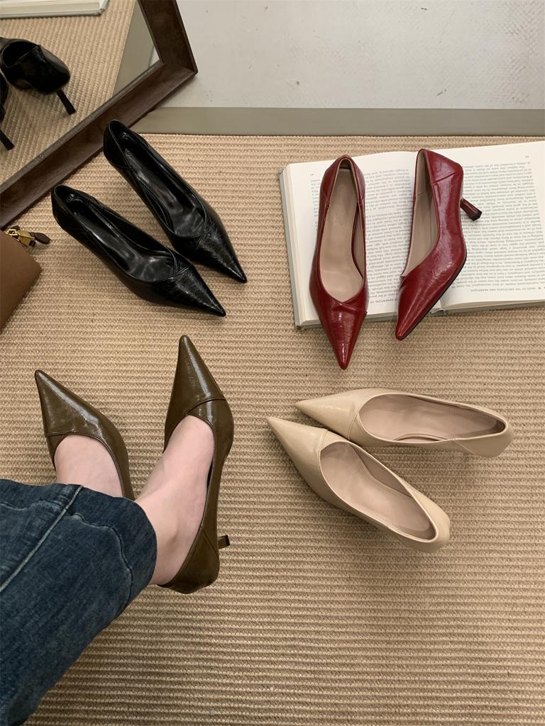 Commuter Daily! Cold Pointed Head Shallow Mouth Single Shoes Women's Spring Middle Heel Stiletto Shoes Fashion French High Heels