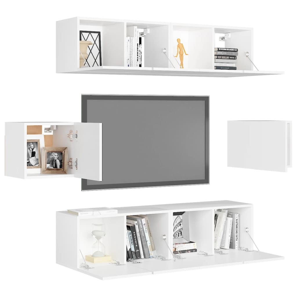 6 Piece Wall Mounted TV Cabinet Set White Particleboard