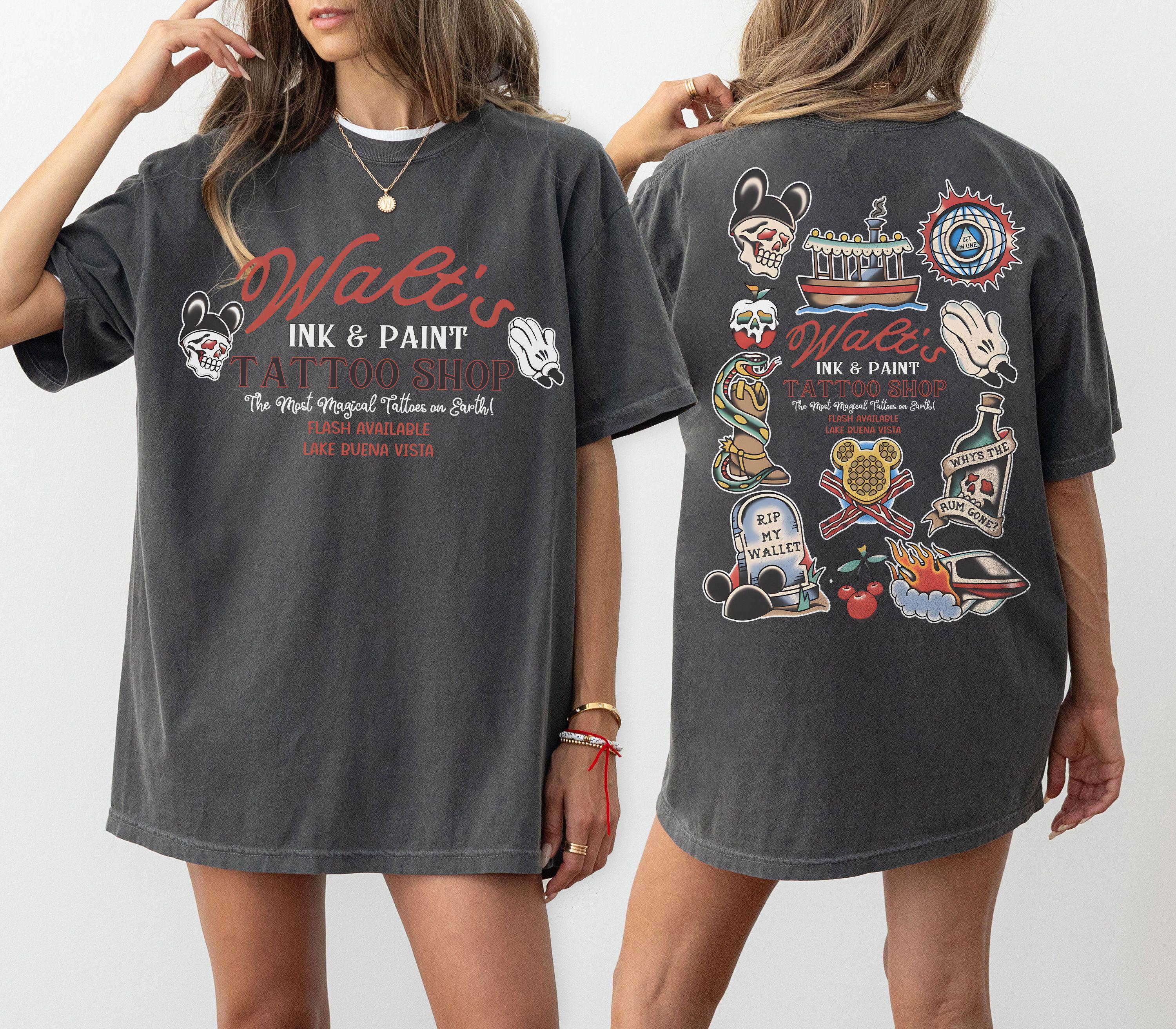 

Retro Walts Ink Paint Tattoo Shop Comfort Colors Shirt Disney Flash Tattoo Tee Disneyworld Trip Shirt S