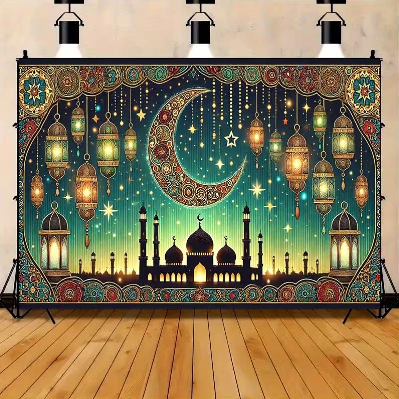 2D Islamic Mosque Ramadan Banner Lantern & Starry Night Themed Supplies