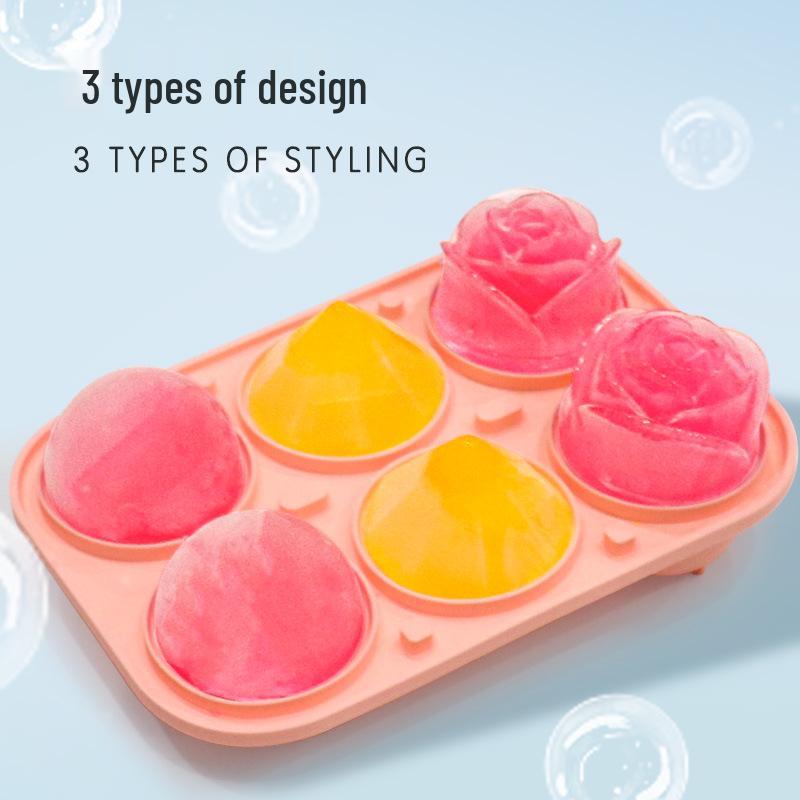 6-Cavity Diamond Rose Ice Cube Mold - Easy-Release Platinum Silicone Tray