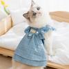 New Denim Dog Dresses Blue Color Flying Sleeves Puppy Girl Clothes with Leash Ring Cute Small Dog Apparel for Chihuahua