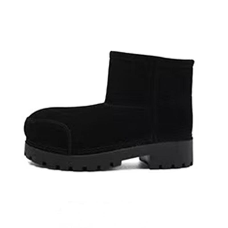 Top version~ Big head snow boots women's muffin heightening autumn and winter new non-slip boots short medium and long tube sheep curly hair snow