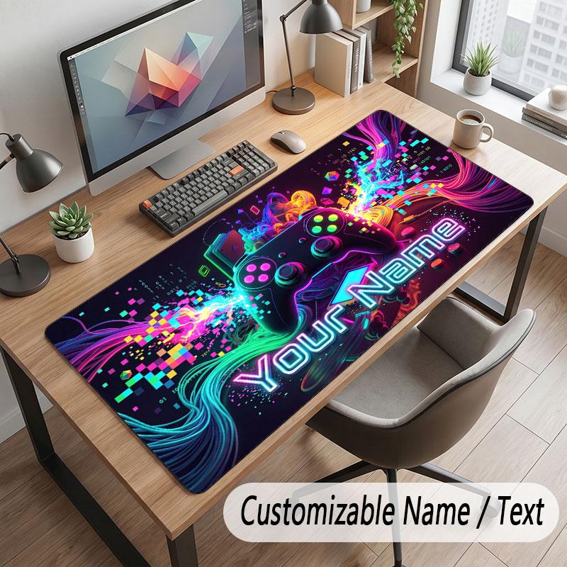 Neon Colorful Theme Customized Mouse Pad Personalized Print Name Text Desk Mat For Home Office Table Decor