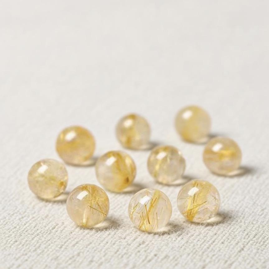 Golden Rutilated Quartz Round Beads for Handmade Bracelets