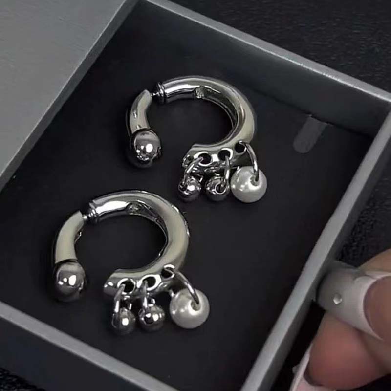 

Punk Gothic Metal Pearl Tassel Earrings for Women Men 2025 Fashion Before After Detachable Wearing Dangle Earring Zircon Gift