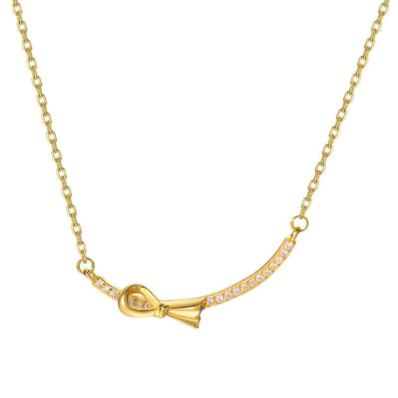 Gentle Long Live Necklace French Exquisite Inlaid Bow Necklace Clavicle Chain Simple