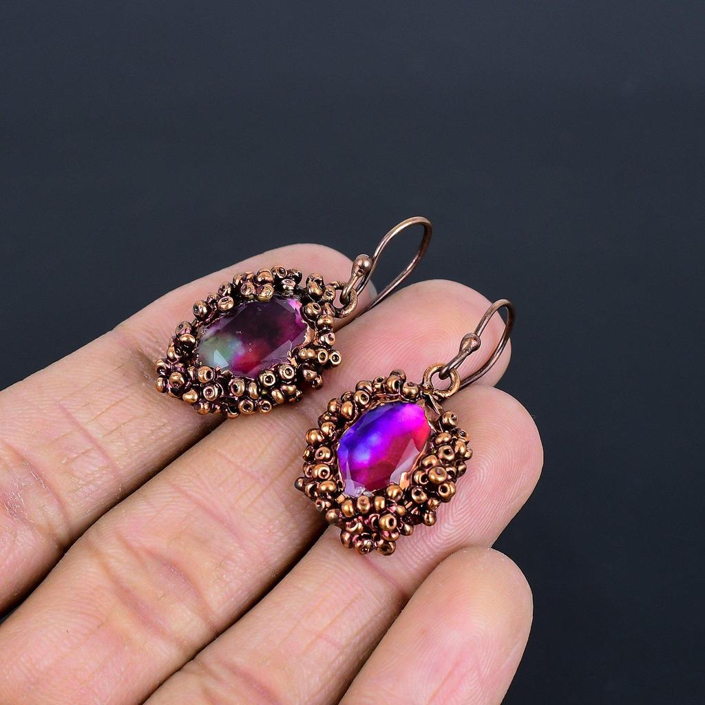 Ammolit Ohrringe Edelsteinschmuck, Kupfer elektrogeformte handgefertigte Ohrringe, Schmuck im neuesten Design