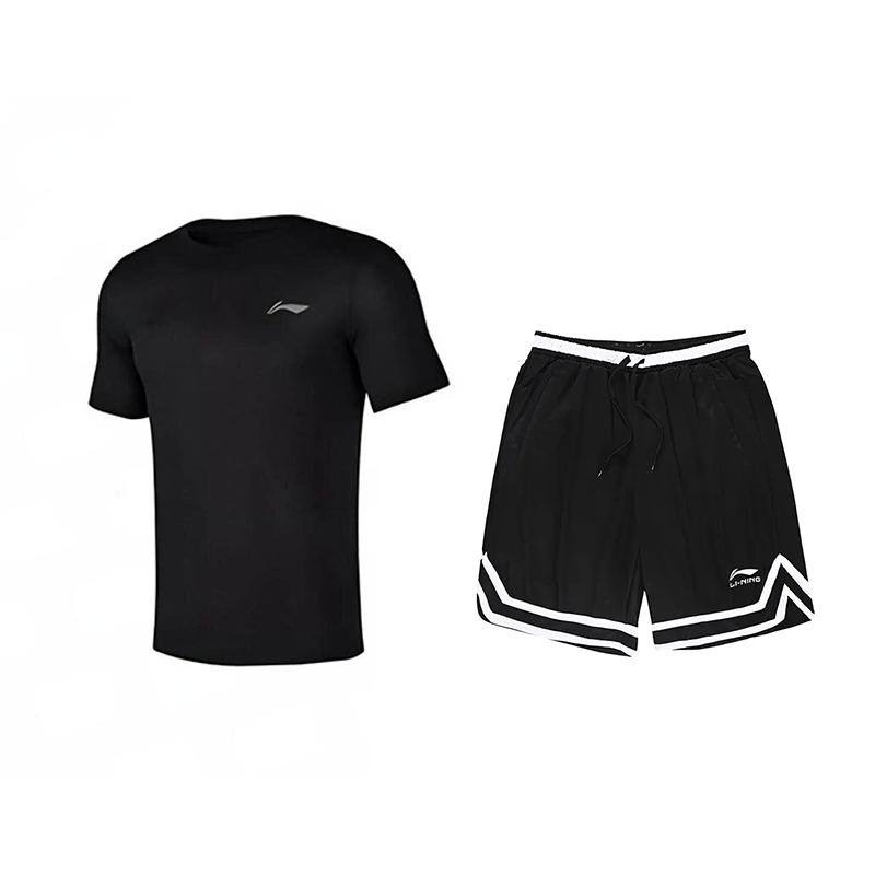 

Li-Ning Letter Round Neck Breathable Short Sleeve Fashion Comfortable Shorts Casual Sports Suit Unisex suit Black YTSU145-2+YAPV001-1 M