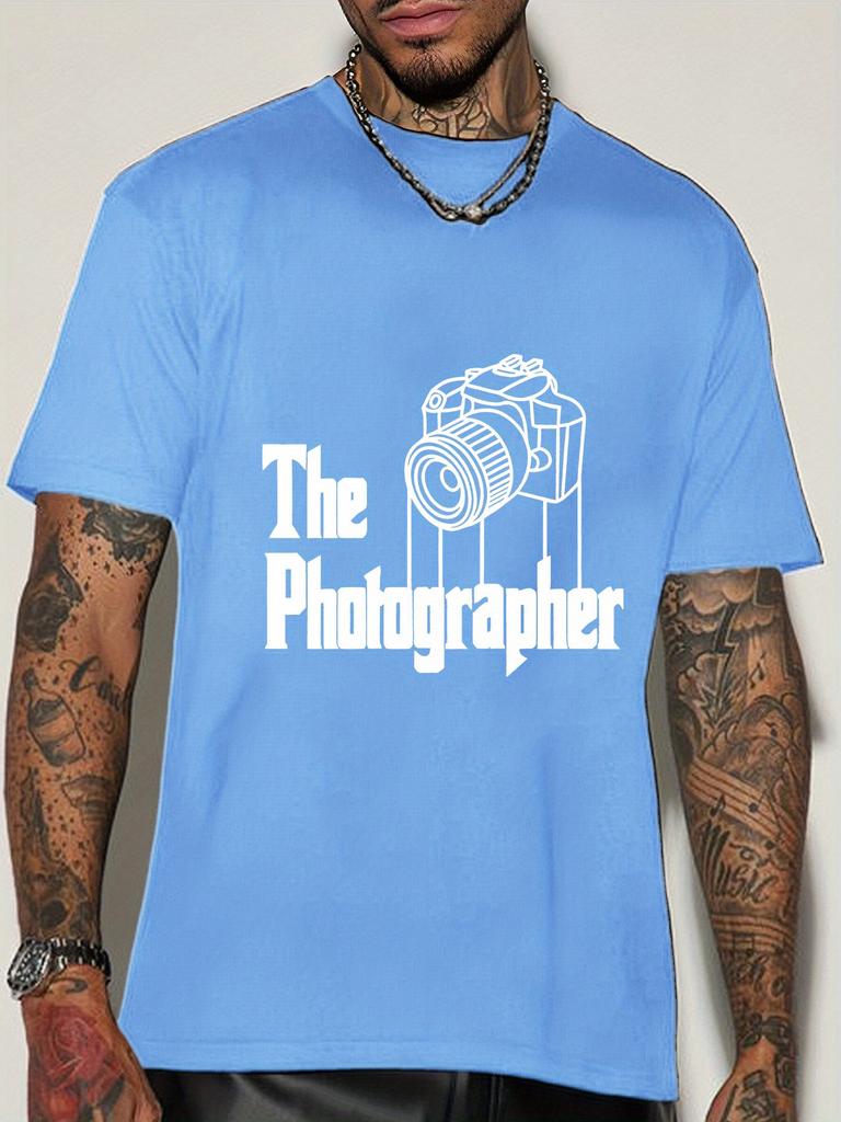Unisex Short Sleeve Crew Neck T Shirt The Photographer Dslr Camera Sketch Graphic Shooting Hobby Casual Cotton Streetwear Tee