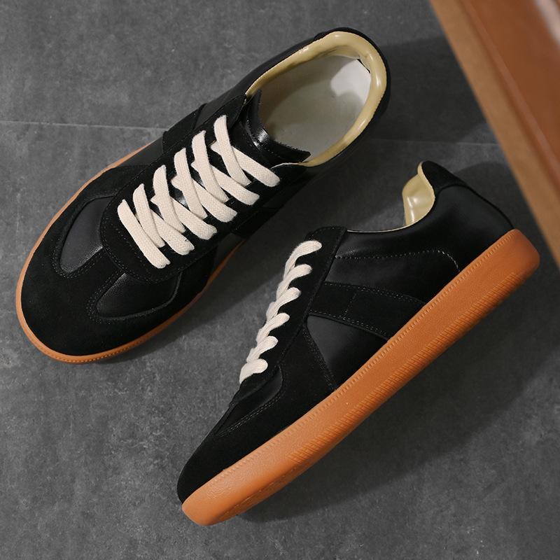 

Белые туфли из коровьей кожи, мужские спортивные и повседневные кожаные туфли, мужские модные туфли на плоской подошве, немецкие тренировочные туфли, мужские туфли, модные туфли Форреста Гампа, мужские 44 чёрный