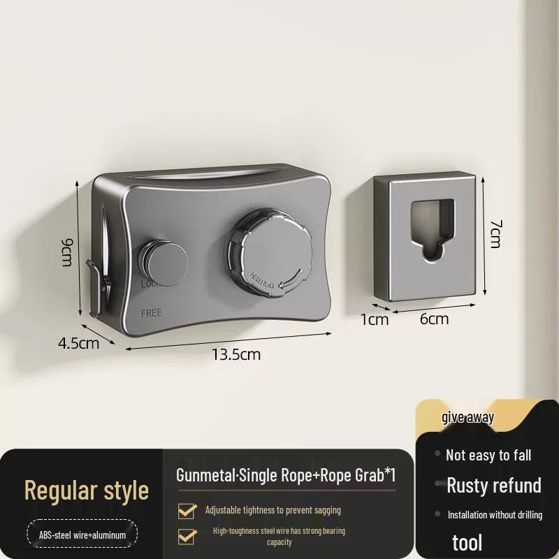 Einziehbare Wäscheleine für den Innenbereich - Stanzfreier Wäscheständer aus Stahldraht für Balkon & Badezimmer