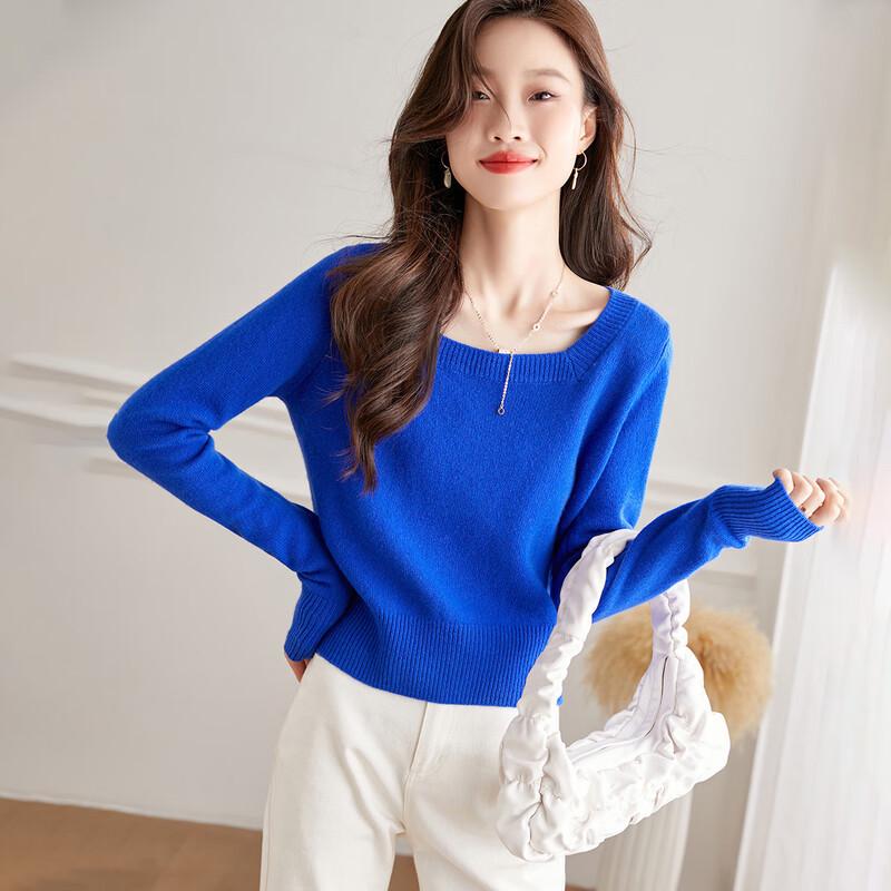 

Women s 100% Wool Slim-Fit Square Neck Knit Sweater L