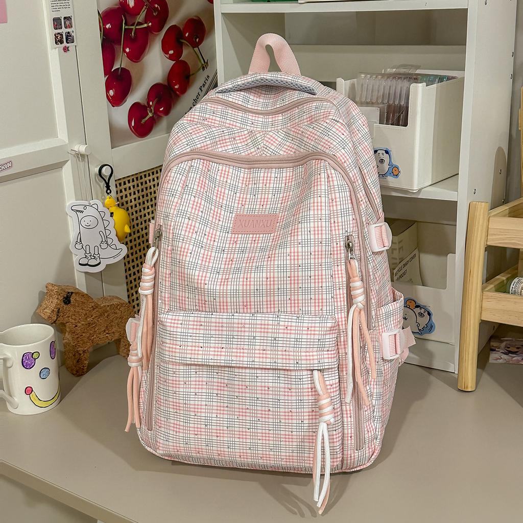 Schoolbag Cloud Milk Fu Plaid Pattern Floral Dark Pattern Backpack Literary and Sweet Style Student Party Class Picnic Versatile School Bag