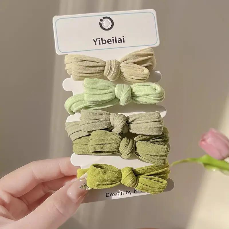 5pcs/Set Simple Bow Hair Ties Ropes Colorful Elastic Seamless Ponytail Holder Rubber Band For Toddler Girls